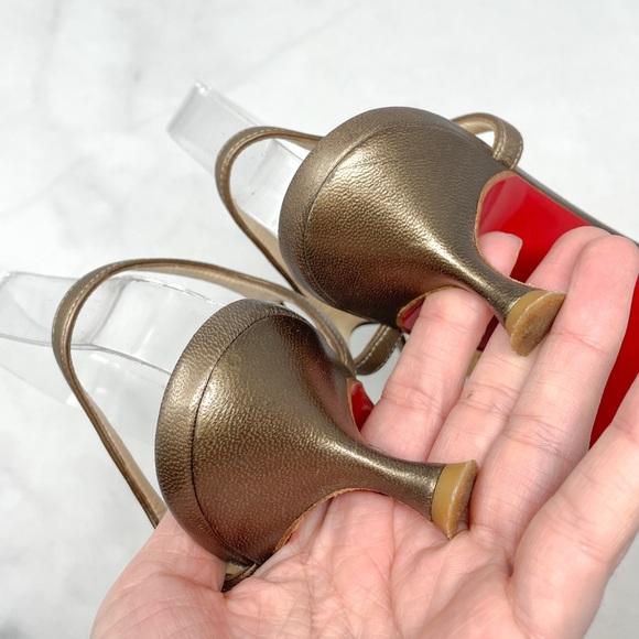 Christian Louboutin Metallic Geo Cutout Slingback Sandal Low Kitten Heels 39.5 - Picture 8 of 13